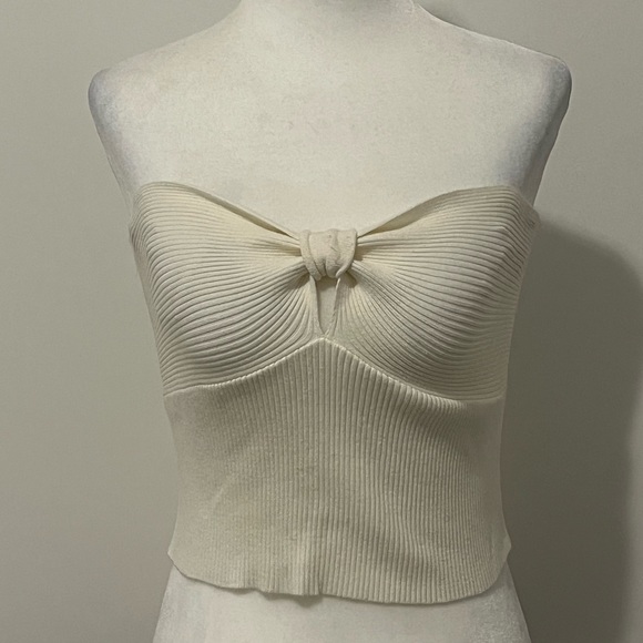 WHITE RIBBED TUBE TOP - STRAPLESS - CROP TOP - Picture 5 of 5